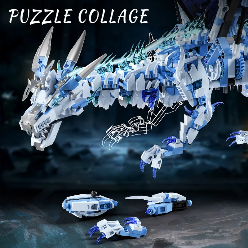 1646PC Mechanical Ice Dragon Building Blocks Kids Toys Dinosaur Animal Model Fire Breathing Dragon Bricks Desktop Decor Gifts