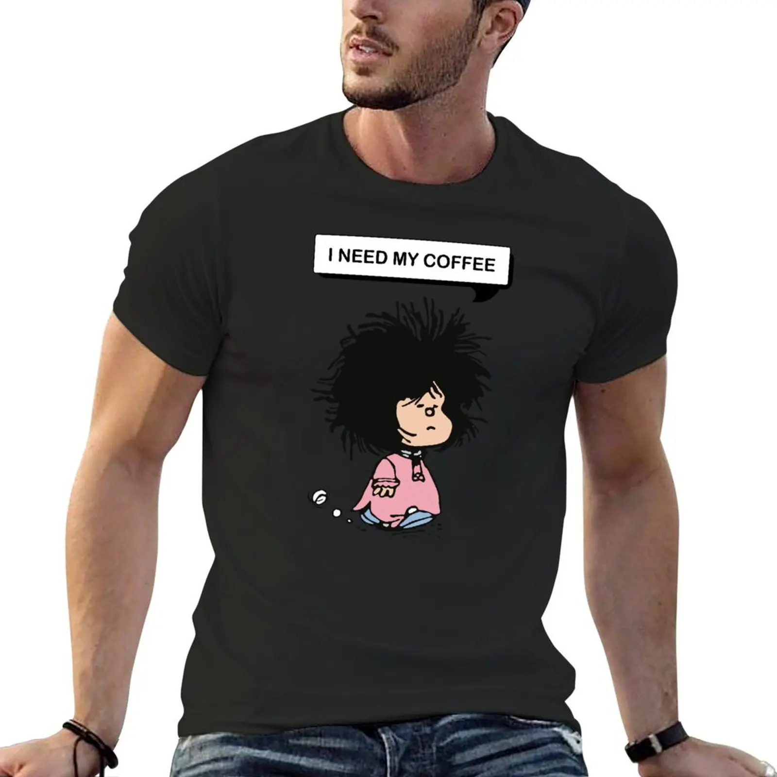 

Корейские модные дизайнерские рубашки для мужчин disheveled MAFALDA, которая нуждается в кофейной футболке