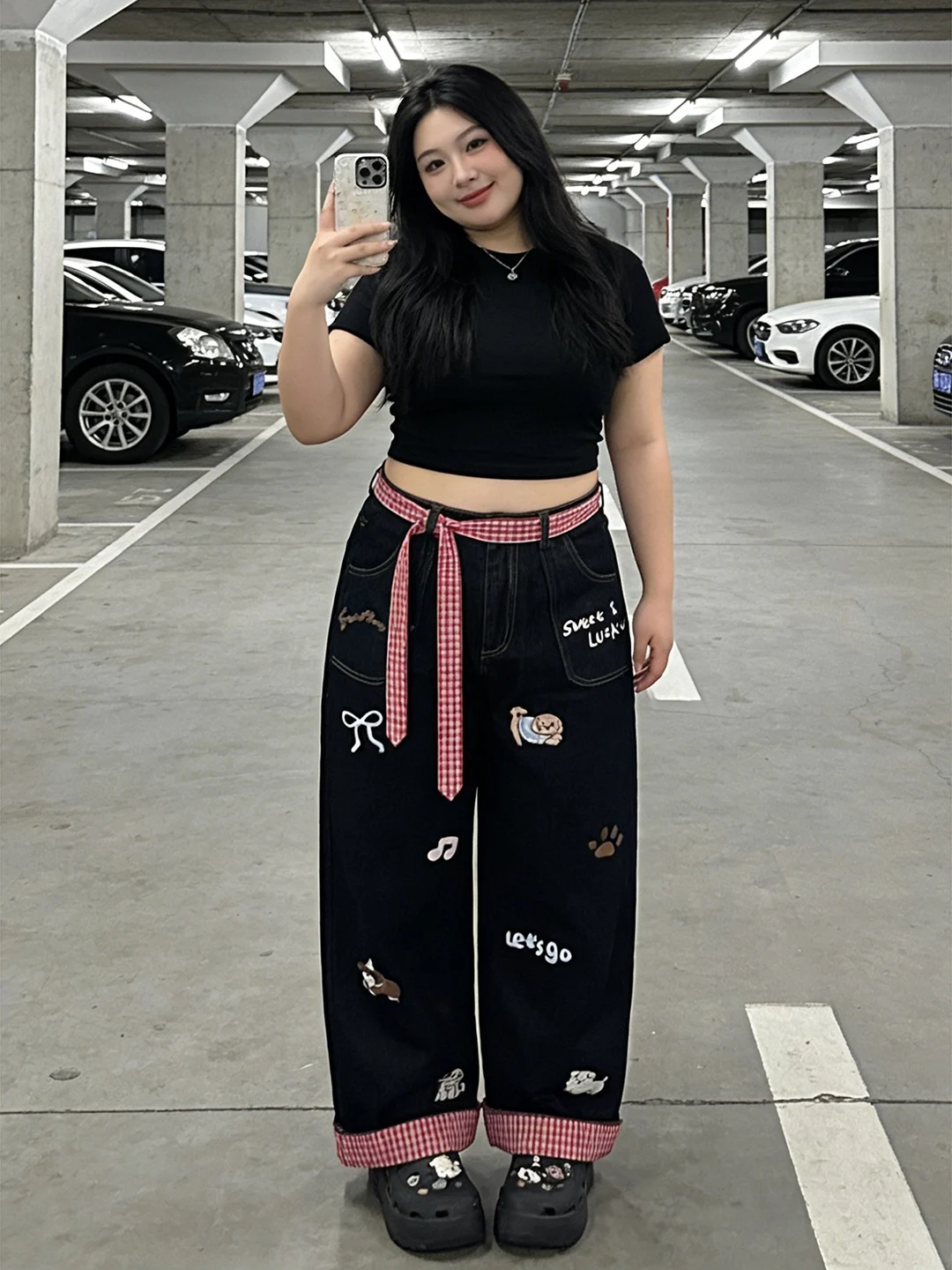 

plus Size Embroidered Straight Leg Jeans Women's Spring New Sle Bla Slimming Wide Leg Pants Casual High Waist Denim