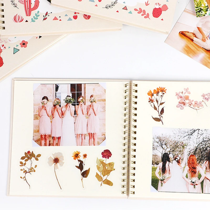 6 Inch Spiral Bound Photo Album Scrapbook Cute Alpaca Cactus Happy Day Cartoon Cover Ivory White Hardcover Memory Book