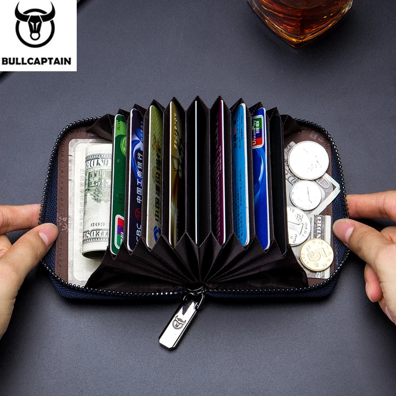 BULLCAPTAIN Leather Credit Card ID Card Holder Wallet Wallet Men Fashion Rfid Card Holder Wallet Business Card Holder Bag