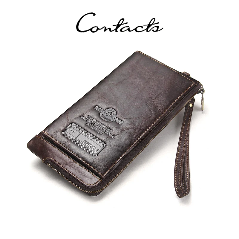 

CONTACT'S Genuine Leather Wallets for Men Vintage Bifold Casual Clutch Wallet Male Handbags Card Holder Travel Purse Money Clip