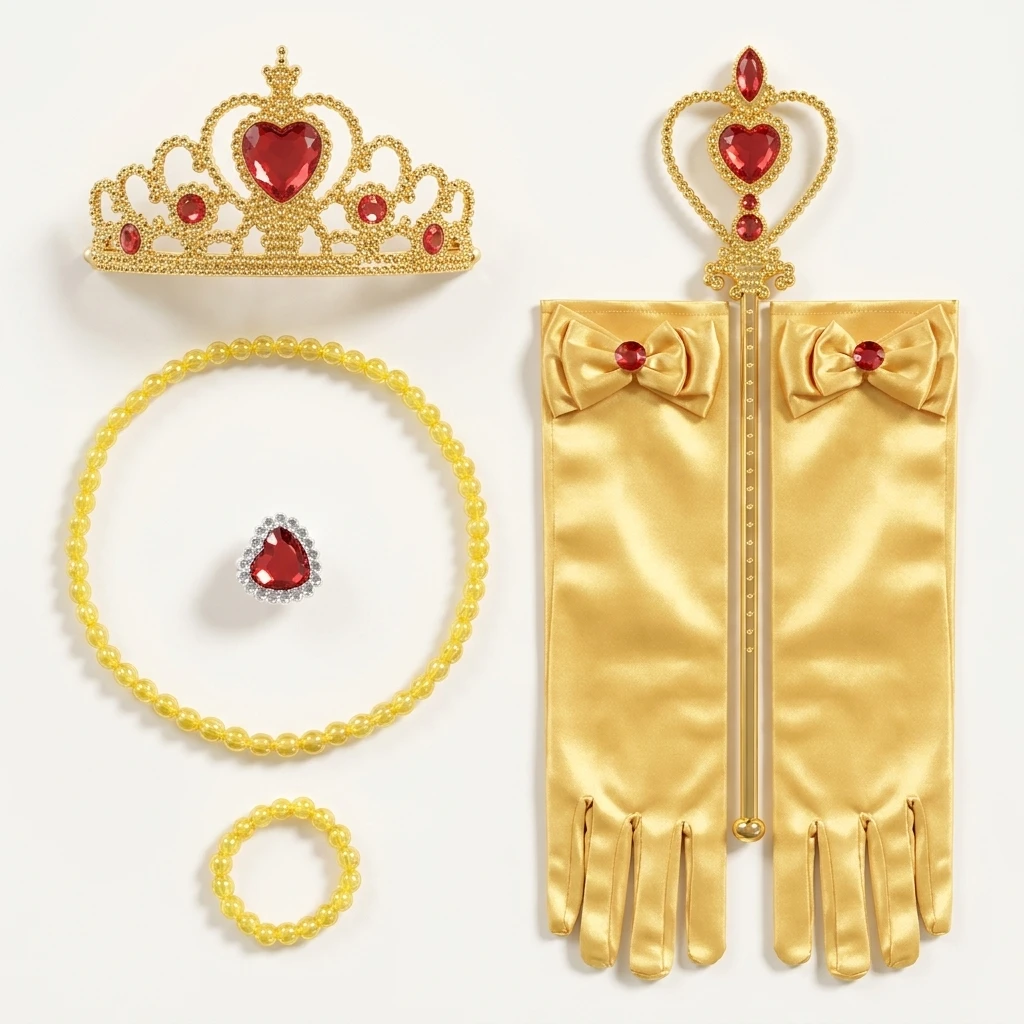 

7Pcs Princess Dress Up Accessories Set for Girls Cosplay Costume Golden Tiara Crown Fairy Wand Satin Gloves Kids Party Jewelry