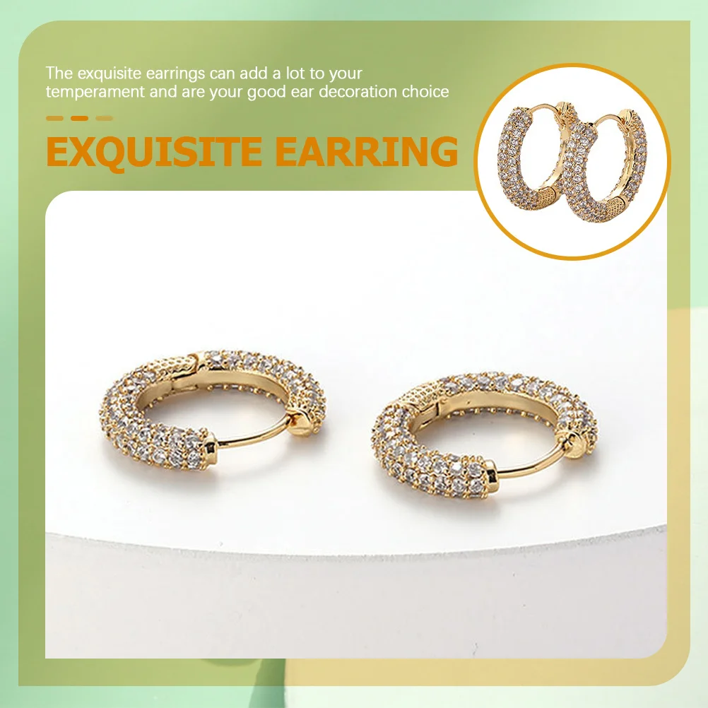 

1 Pair Vintage Copper Hoop Earrings Zircon Golden Women Jewelry Simple Cartilage Piercing Earrings Decor Lightweight Alloy Long