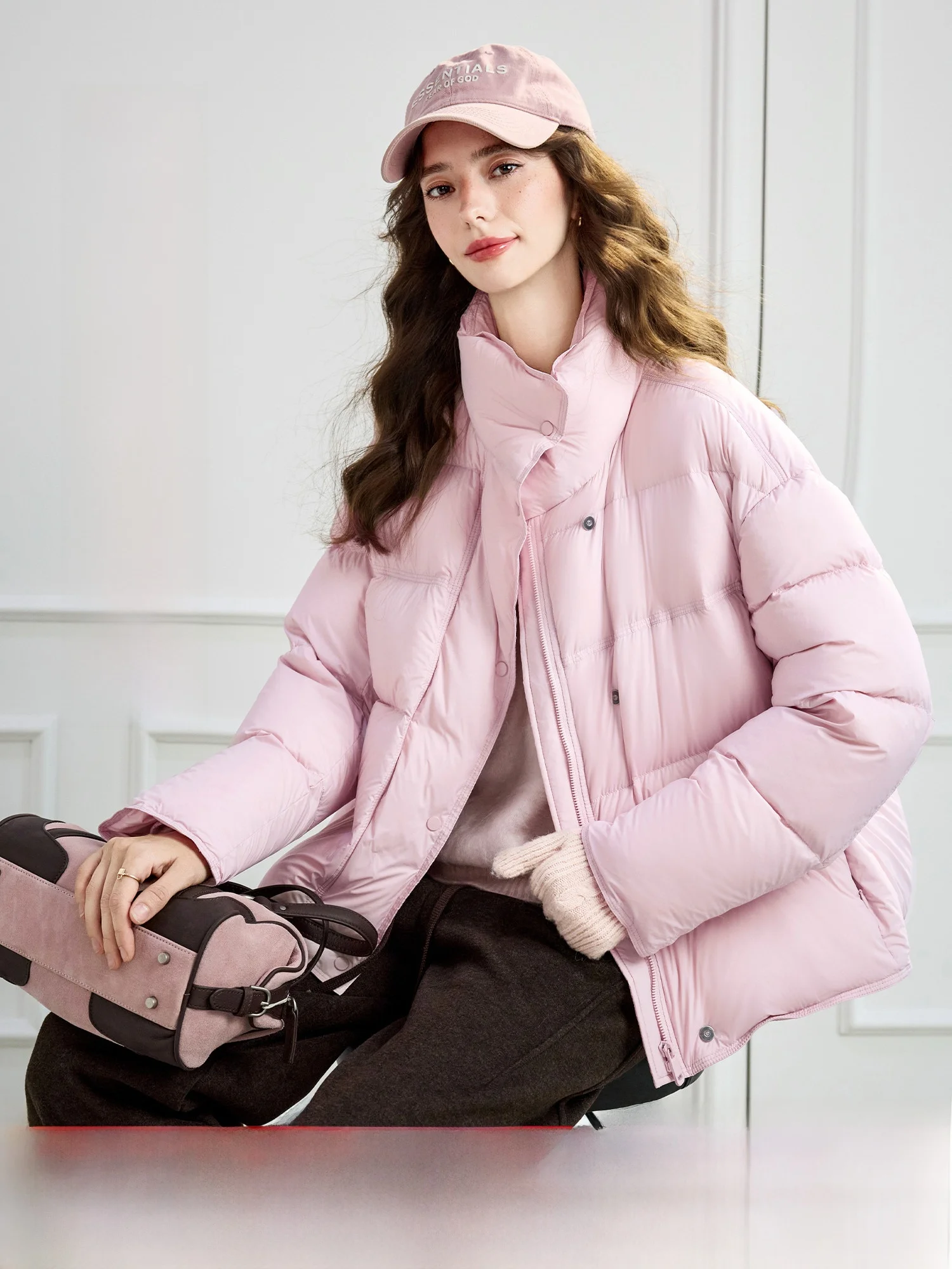 

ort Puffer Jaet Women's Stand Collar Bread Sle down Coat Warmth Lightweight Nylon Fabric Du Feather Filling Winter Ou...