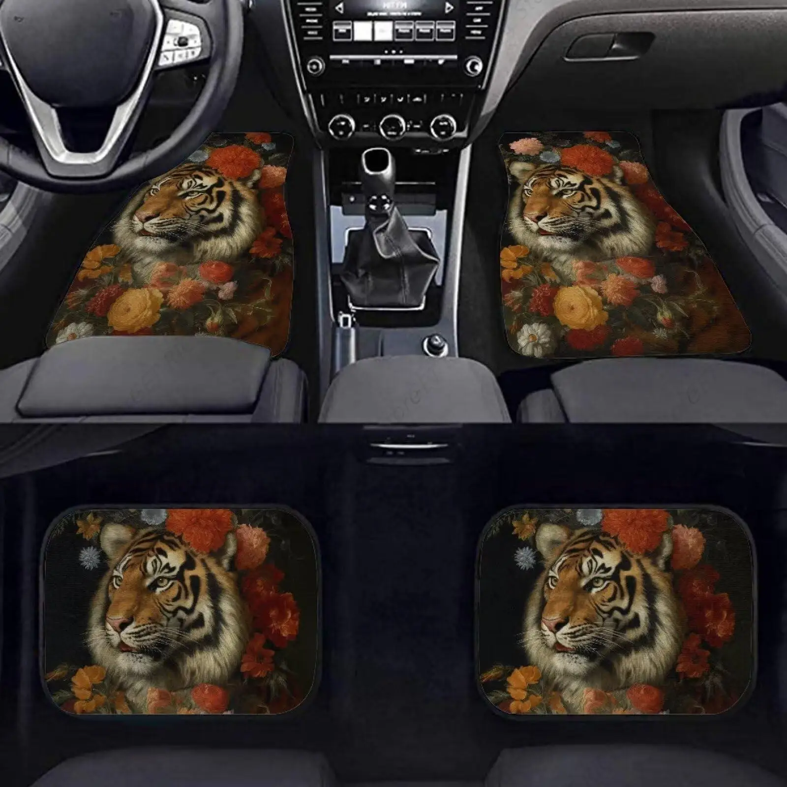 Tiger Flowers Auto Floor Mats Front And Rear Car Mat Carpet Set Vehicle Floor Mat Carpet 4 Pieces