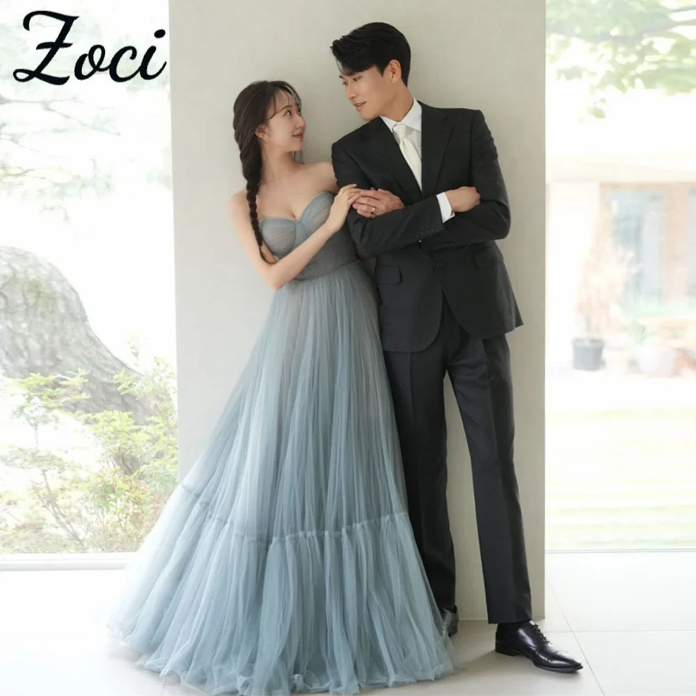 

Zoci Sweetheart Blue Korea Wedding Dresses A-line Elegant Sweep Train Bridal Gown Customized Korea Photo Shoot Dresses 웨딩드레스