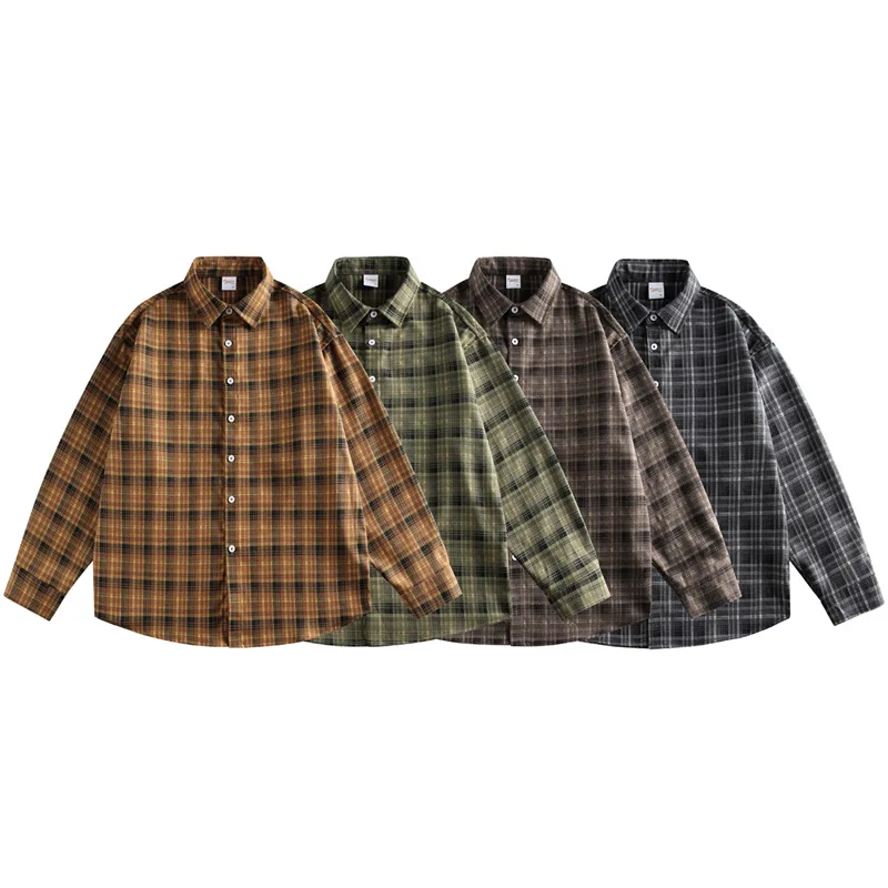 

Retro Japanese Sle Long Sve Plaid irt Loose Couple Casual Outerwear for Men And Women Trendy Brand New Sle