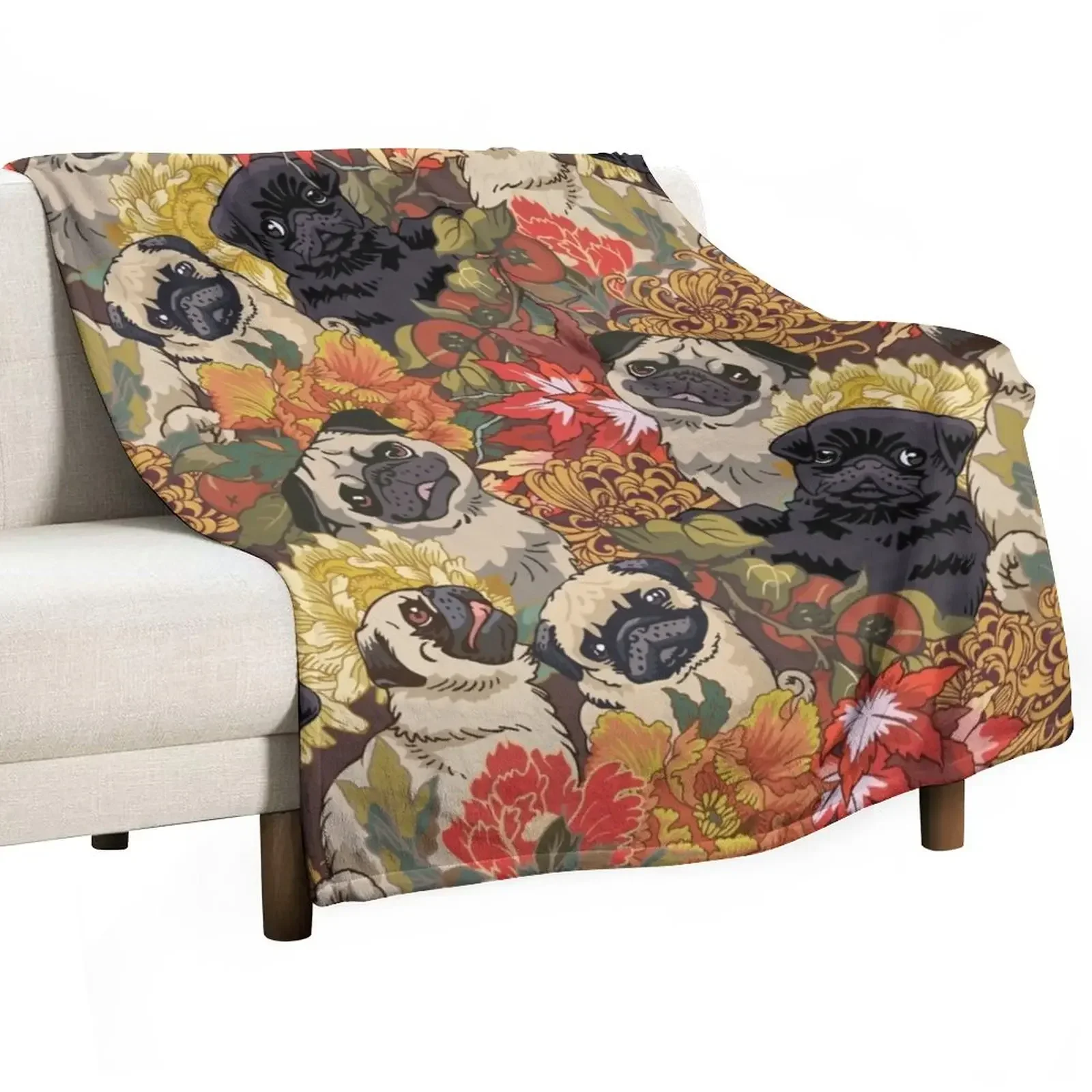 

Because Pugs Autumn Throw Blanket Travel Sofa Quilt Luxury Throw Blankets