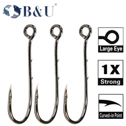 B&U 20pcs big eyes ring barb Fishing hook Carbon Steel Single Hooks tackle Worm Hooks Fishing Soft Worm Hooks High Carbon Steel