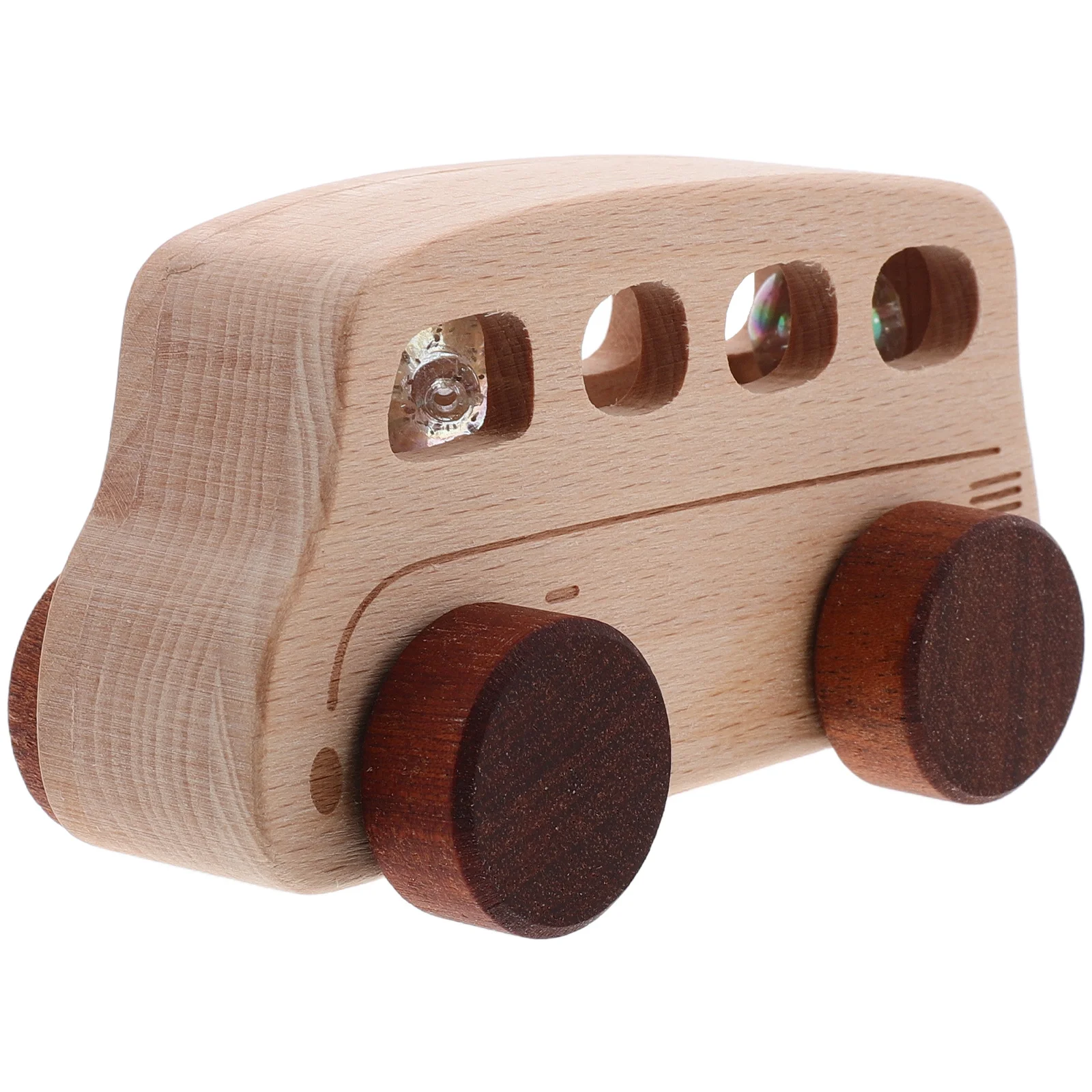 

Natural Wooden Bus Shaped Plaything Marbles Run Educational Rattle Toddler Safe Smooth Finish Small Portable Adorable