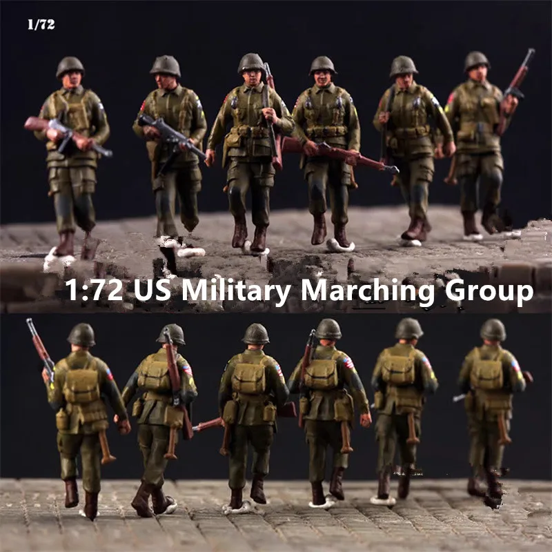 1:72 modelo de resina de impressão 3d pintada, 6 peças, grupo de marcha militar dos eua, figura de ação, brinquedos de soldado, coleção de acessórios de cena diy
