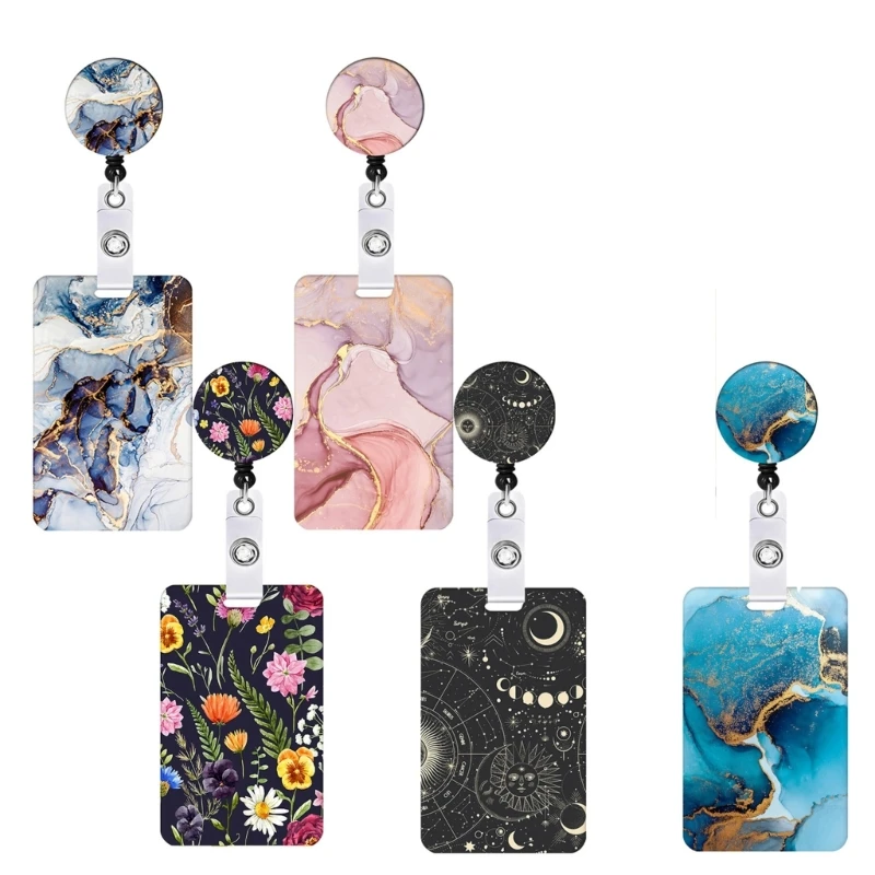 Retractable Badge Reels & Name Card Holder Set for Student, Badge Holder with Retractable Reels Clip and Lanyard