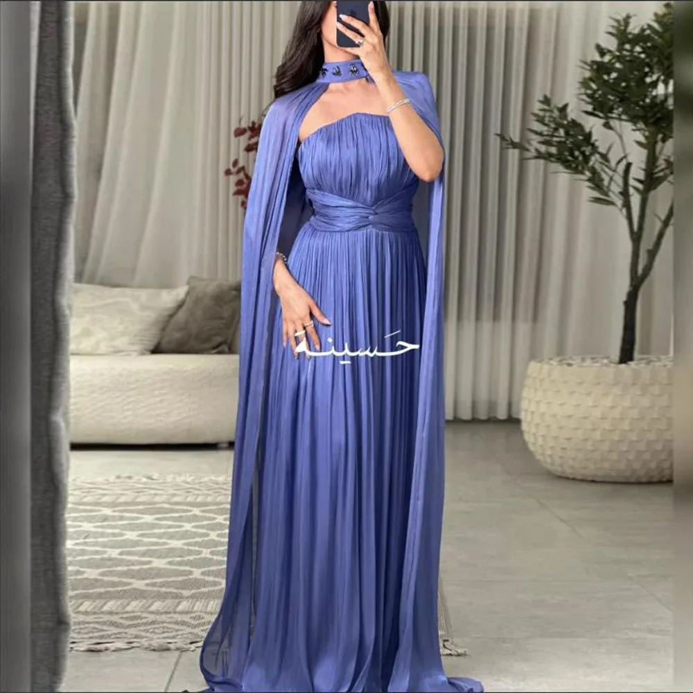 Vestido de noche personalizado con cintura con nudo y capa plisada, vestido Formal para invitados de boda, vestido largo morado sin tirantes