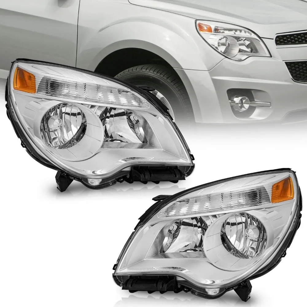 

Headlights For 2010-2015 Chevy Equinox LS/LT Halogen Chrome w/bulbs L+R Pair
