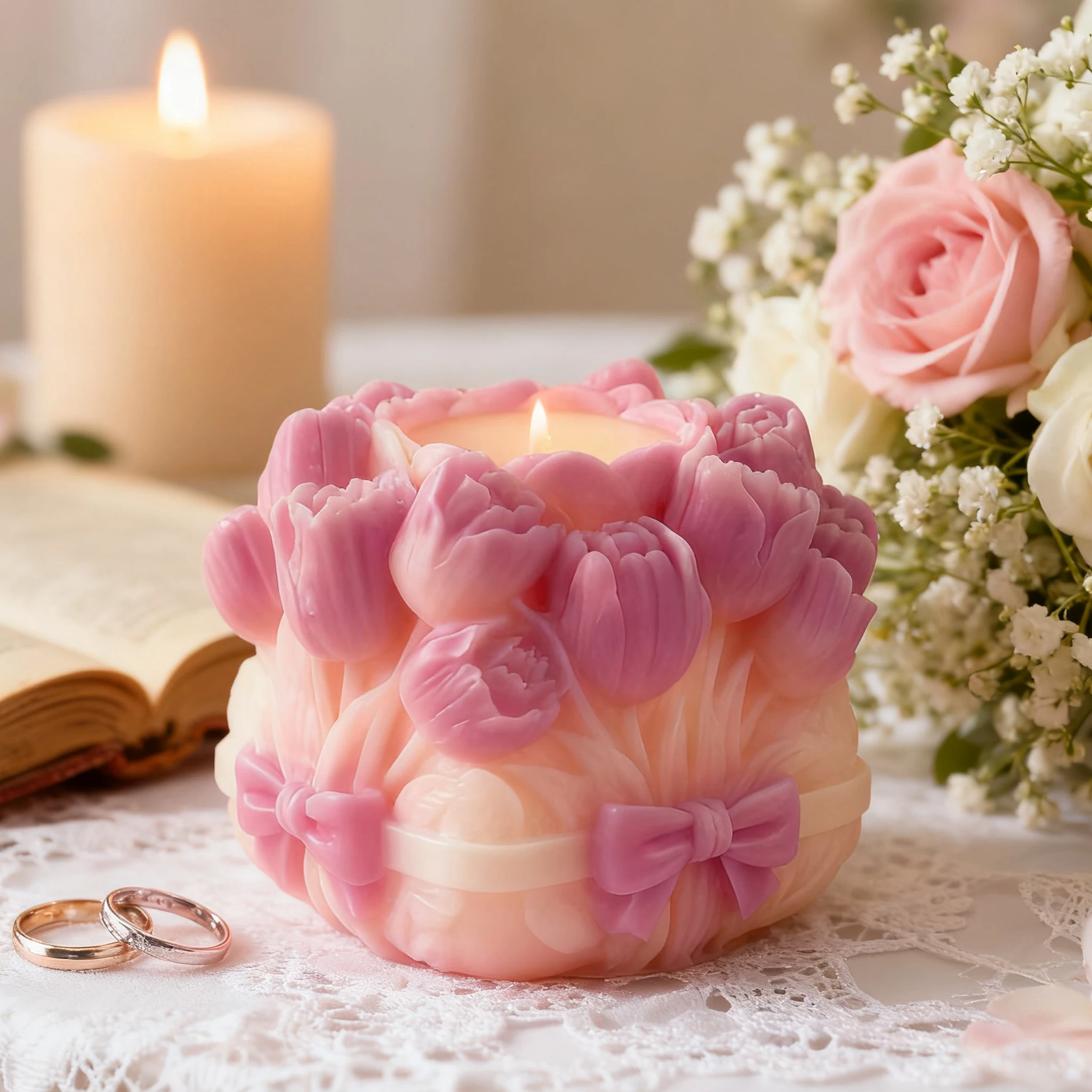

Tulip Bouquet Bowknot Silicone Mold 3D Floral Aromatherapy Candle Resin Plaster Craft Mould for Home Decor Gift