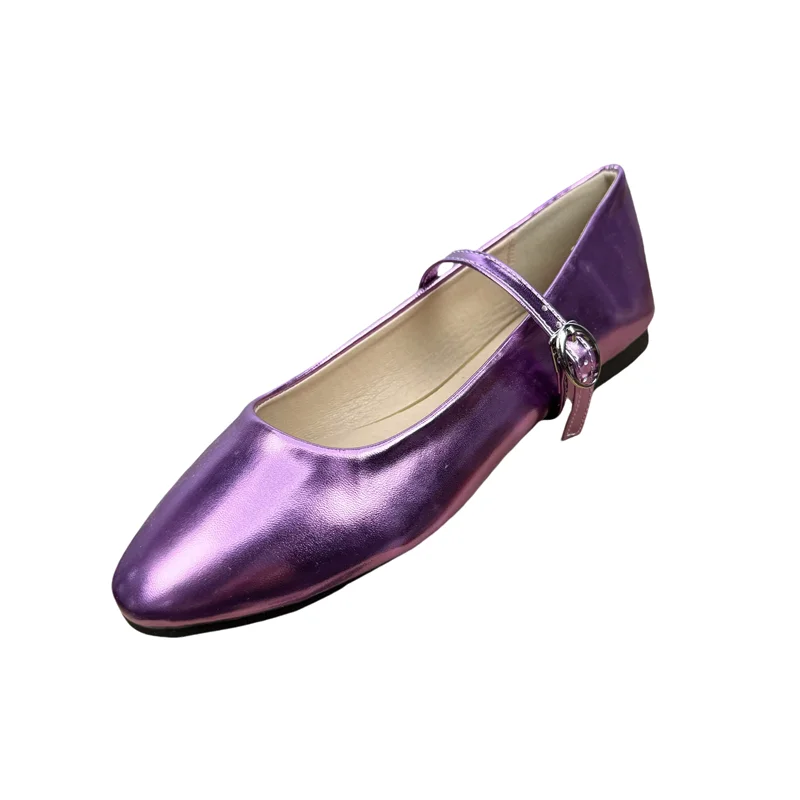 2025 Spring New Mary Jane Women Fashion Casual Leather Shoes Solid Buckle Strap Shallow Flats for Woman Comfortable Purple