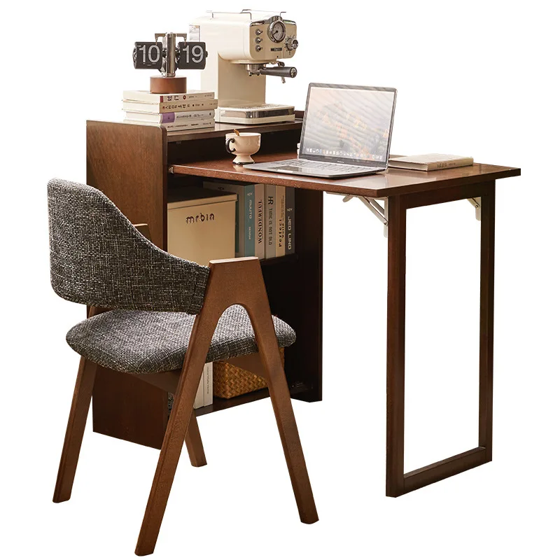 

Solid wood foldable desk, study, desk bookshelf integrated corner