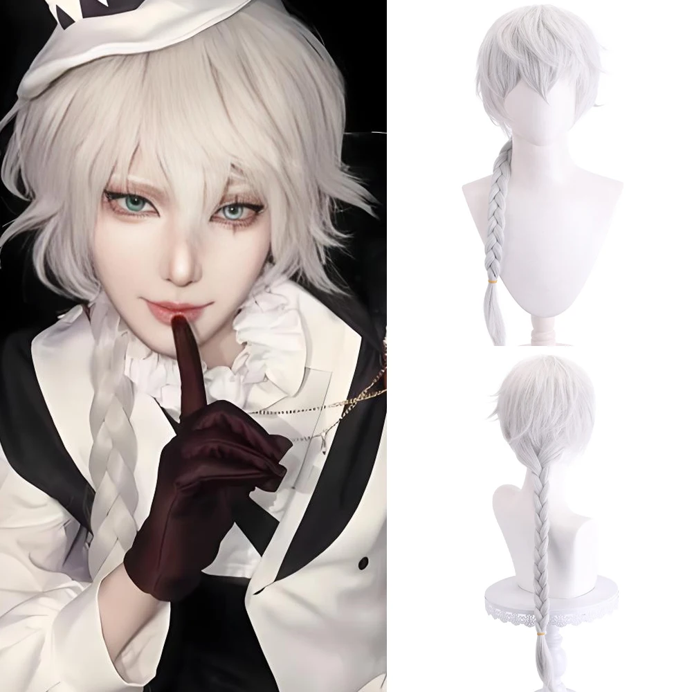 

White Long Straight Synthetic Braided Wigs with Bangs Anime Game Cosplay Fluffy Heat Resistant Wig for Daily Party