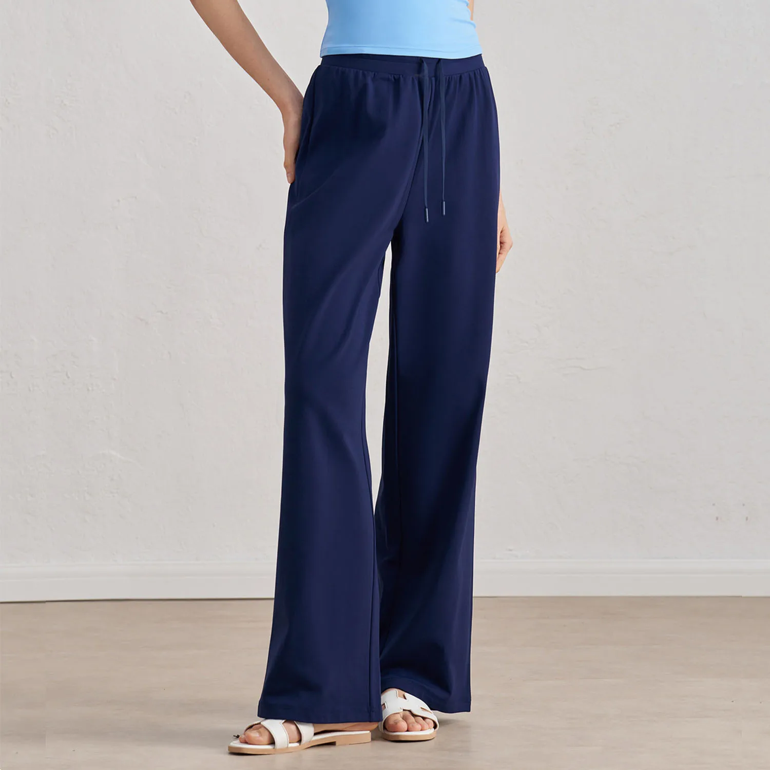 QUMOR بنطال رياضي فضفاض غير رسمي عالي الخصر برباط للنساء رمادي سادة أساسي بسيط مستقيم الساق بنطلون الركض #3