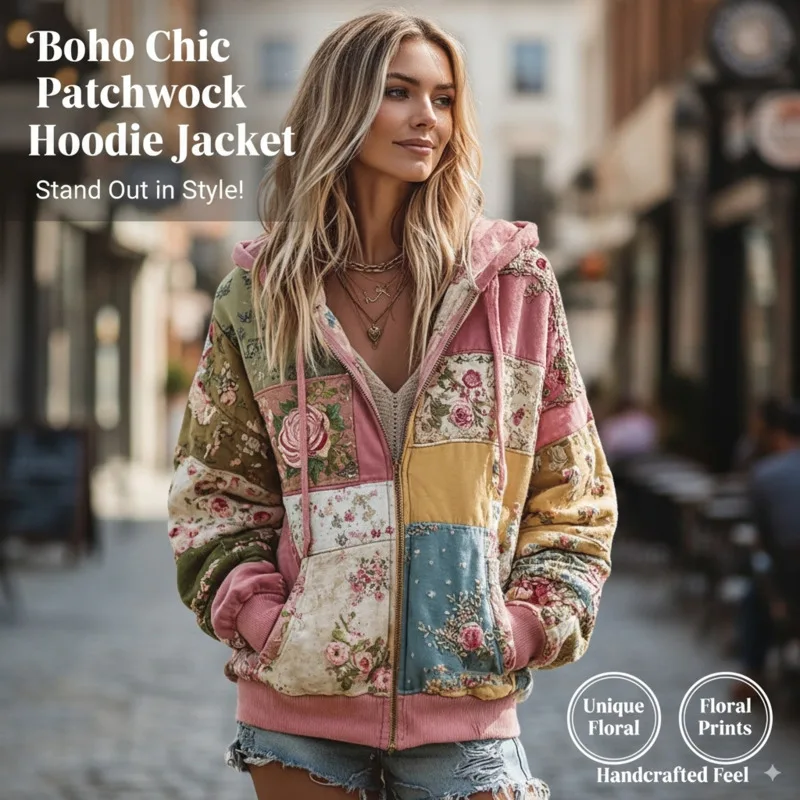 Flower Hoodie Top Women Autumn Spring French Y2K Hoodie Casual Floral Print Hoodie Loose Thin Polo Neck Coat Oversized Top New