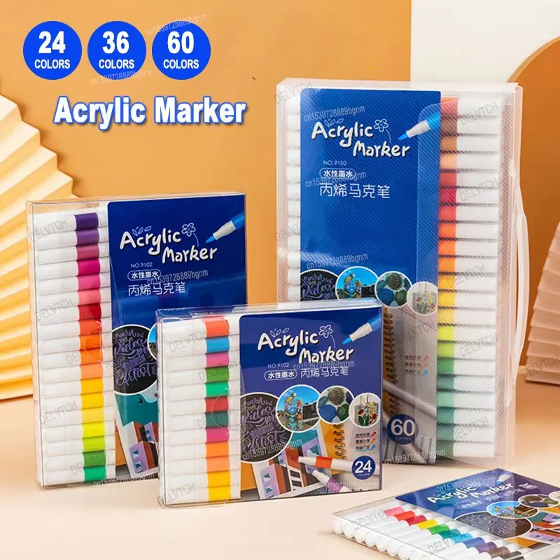 12/24/36/60 Color Acrylic Paint Art Marker Pen DIY Painting Drawing For Card Ceramic Stone Mug Glass Fabric Clothes Shoes Wood image 2