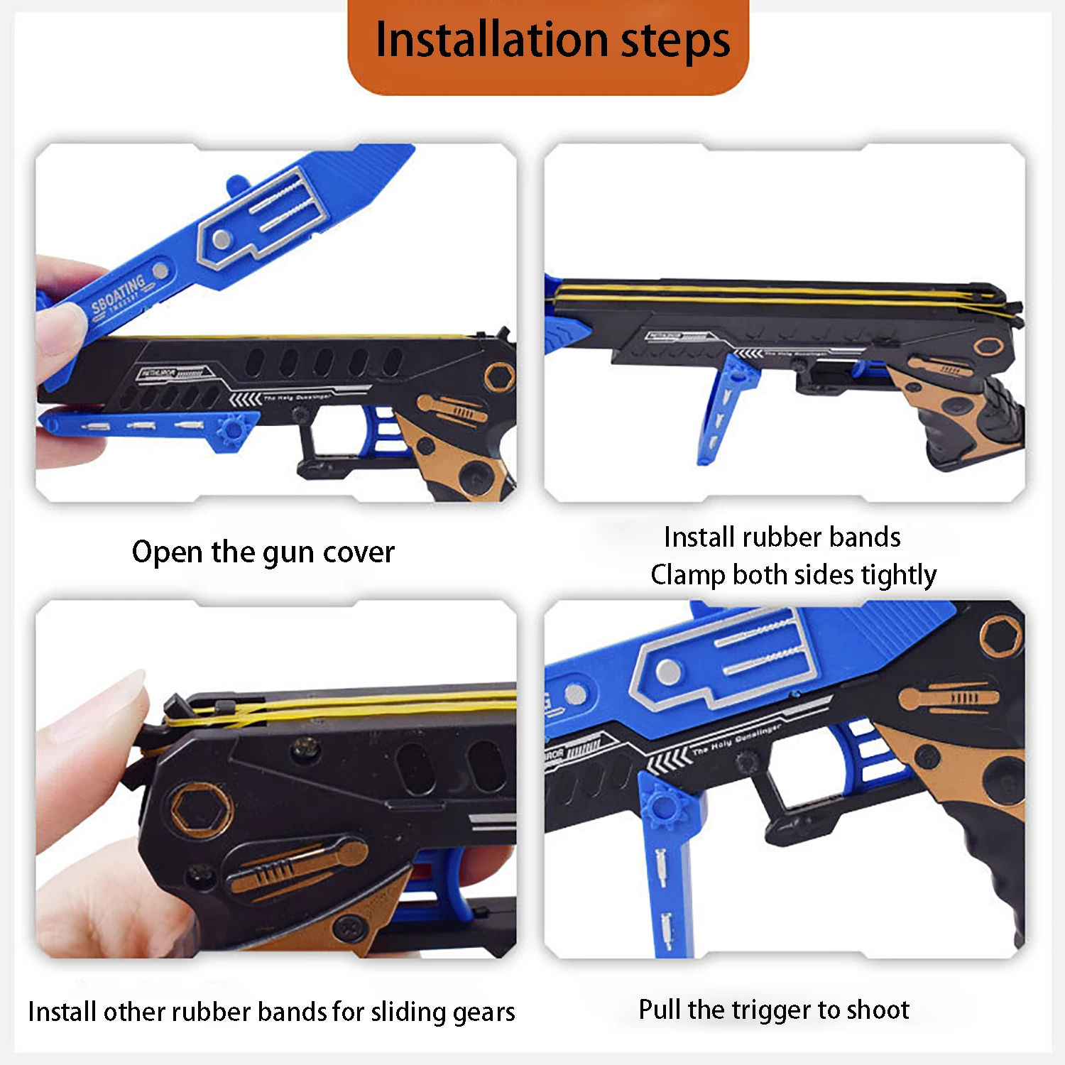 Foldable rubber band gun launcher, continuous firing, children's battle soft ammunition toy with 60pcs rubber bands as a gift