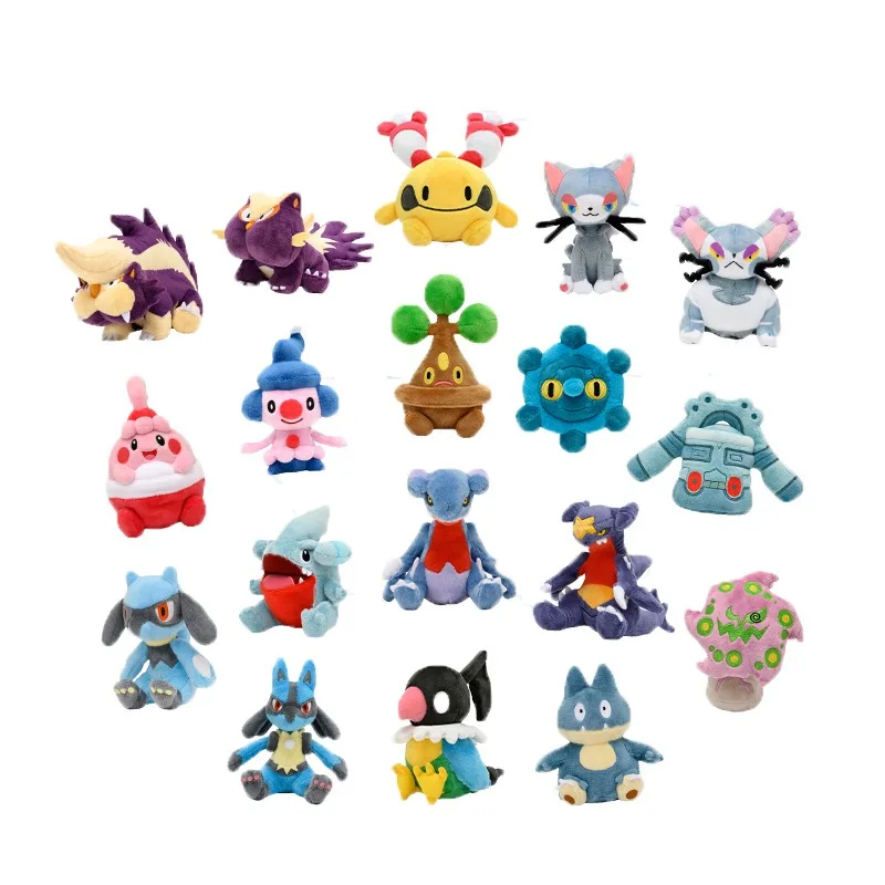 Stock Original Pokémon Glameow Chingling Stunky Skuntank Bronzor Mime Jr Happiny Chatot Garchomp Game Anime Figure Plush Toys