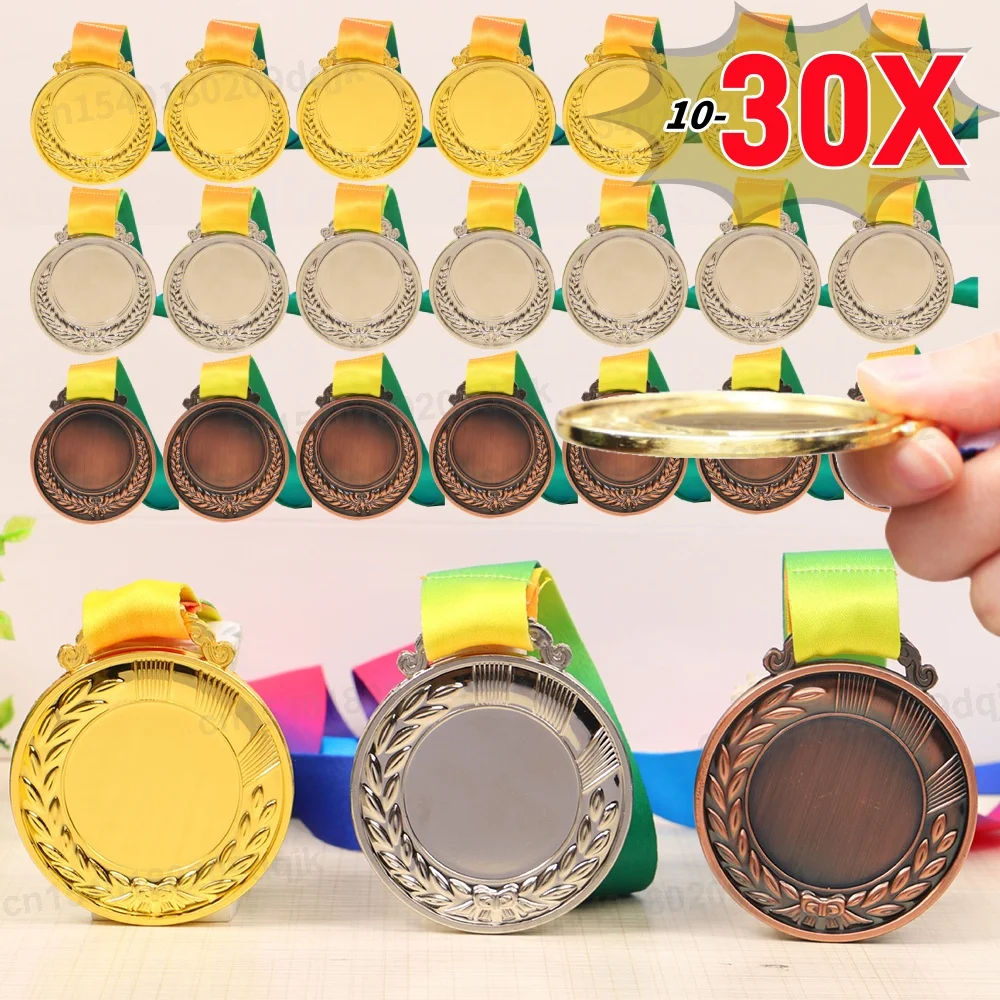 

10-30X Gold Silver Bronze Award Medals with Neck Ribbon Gold Silver Bronze Prizes Award Medal Sport Competition Games Souvenir