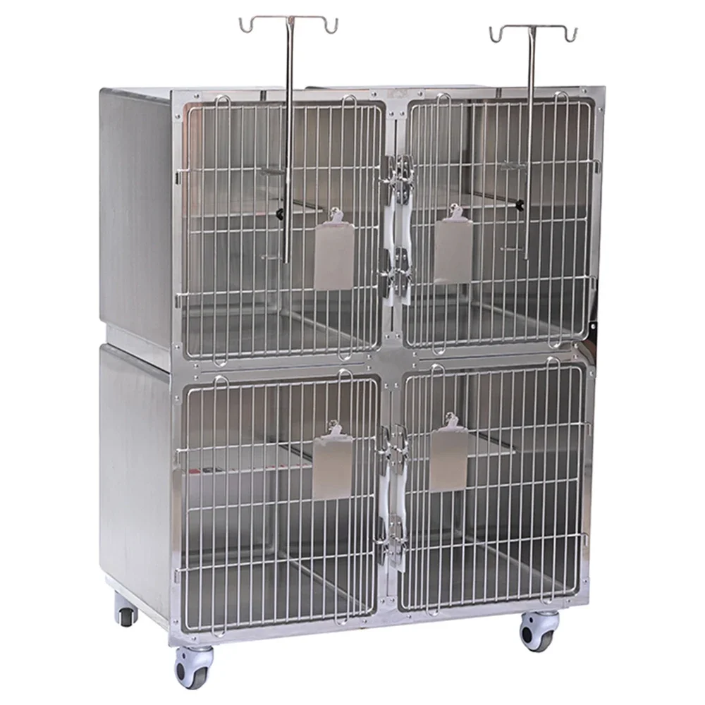 Four Door Doubel Layer Pet Cage Veterinary Hospital Cage Pet Foster Care Chamber Acrylic Board Isolate Pet Cage