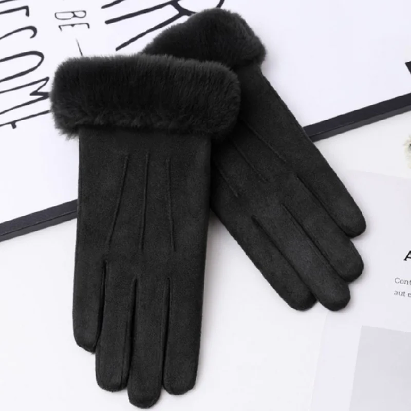 Gants de sport en plein air pour femmes, mitaines chaudes en fourrure, écran, mode féminine, automne, hiver, mignon