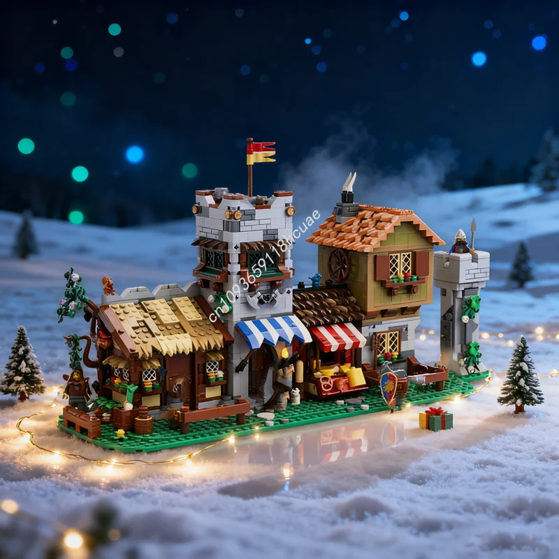 

1820 шт. MOC, средневековый город, квадратная альтернативная модель, строительные блоки, архитектура, сделай сам, рождественские подарки, идея, игрушки, кирпич, детский день рождения