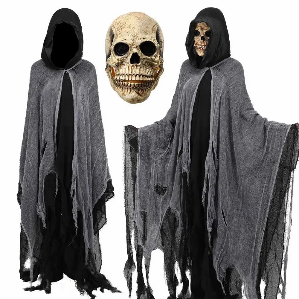 Horror Zombie Tattered Hooded Capes Unisex Halloween Ghost Dementors Cosplay Costume Day of The Dead Party Props Cloaks