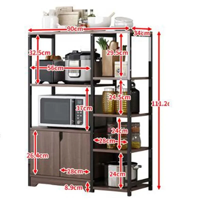 Floor Kitchen Storage Shelf Cabinet with Door Multi-layer For Condiment Microwave Oven Kitchen Accessories Tools Shelf Rack