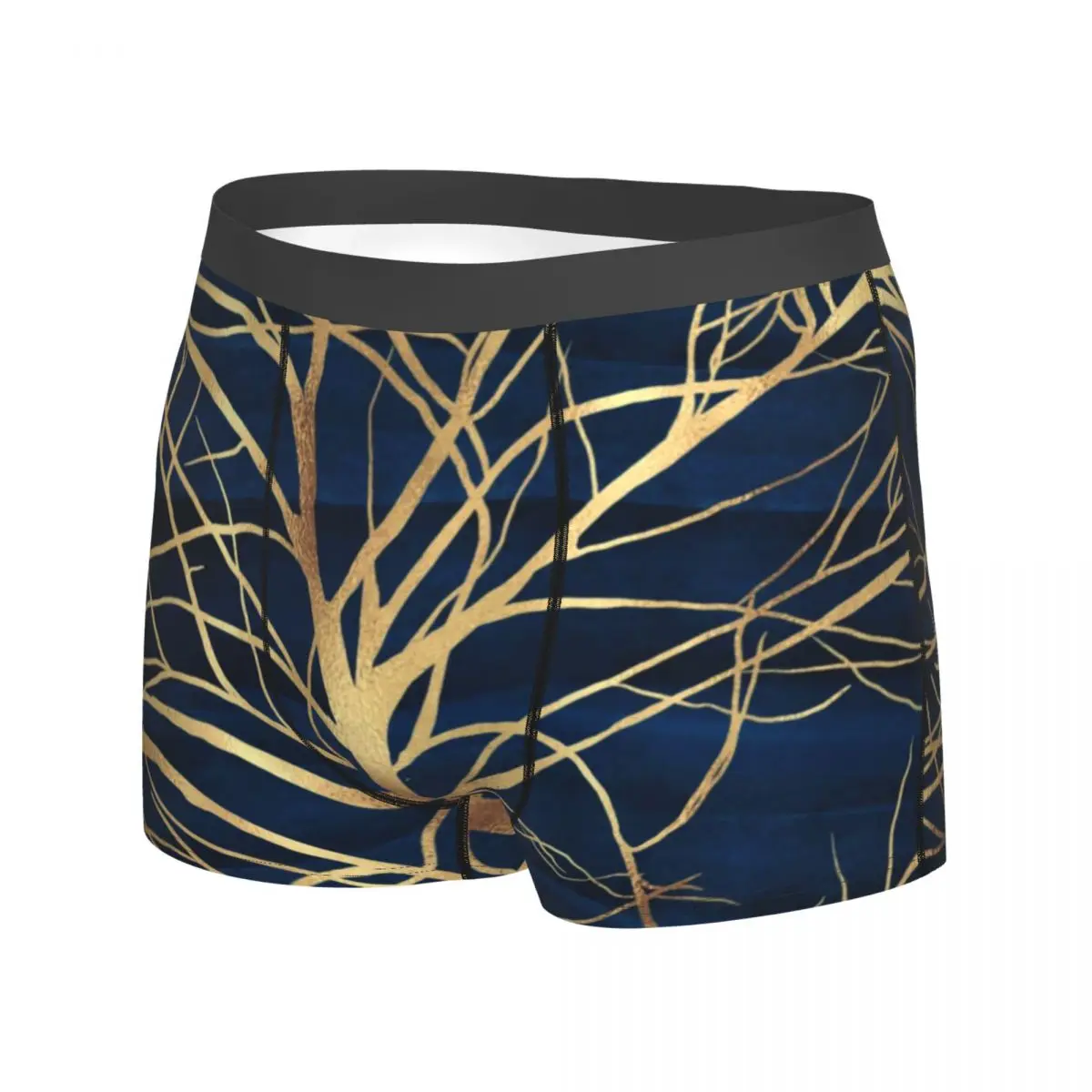 Gold Lines Print Underwear Abstract Tree Men Underpants Printing Comfortable Boxer Shorts Trenky Boxer Brief Big Size 2XL