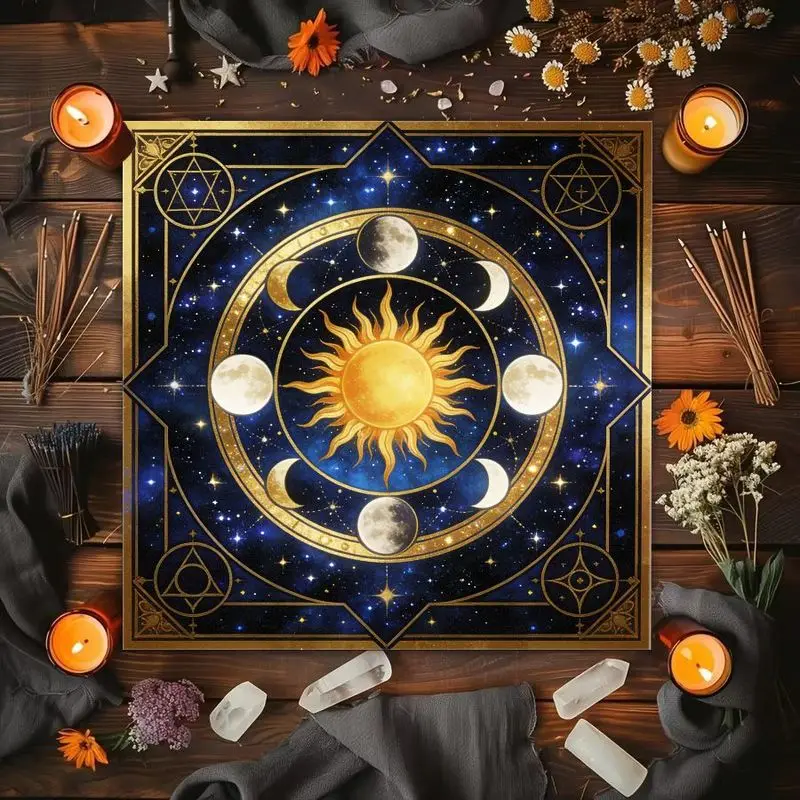 Sun Moon Phase Hexagram Starry Sky Constellation Altar Cloth Tarot Card Tablecloth Wika Astrology Divination Ceremony Mat