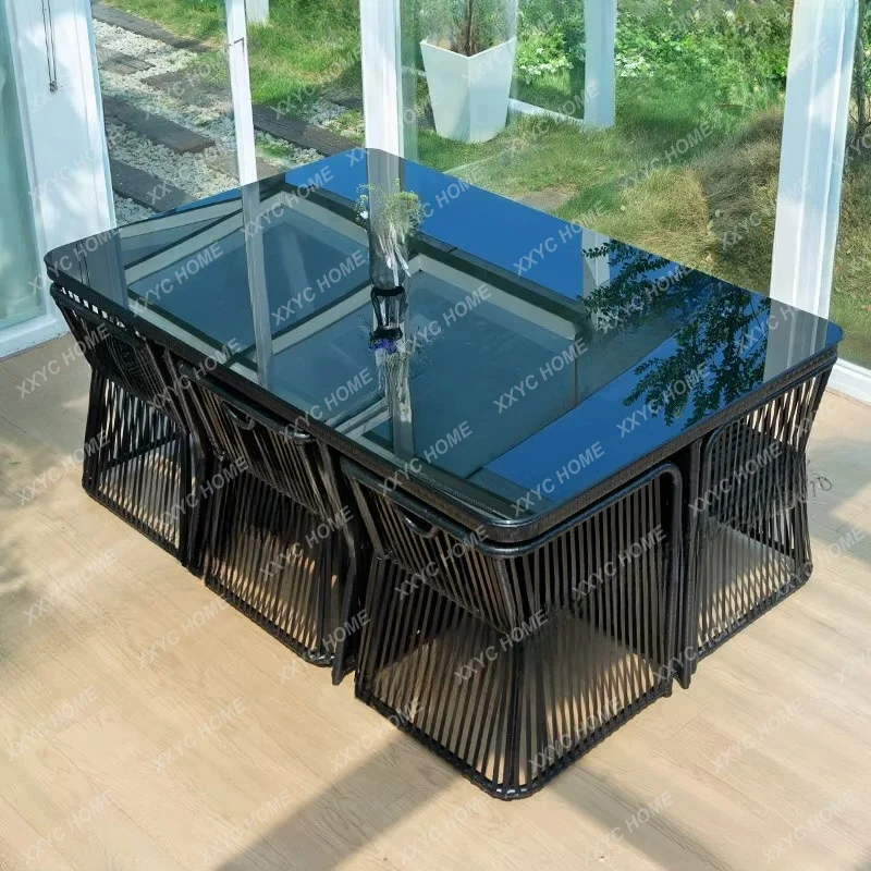 Outdoor table and chair courtyard leisure rattan table and chair combination open-air terrace garden outdoor