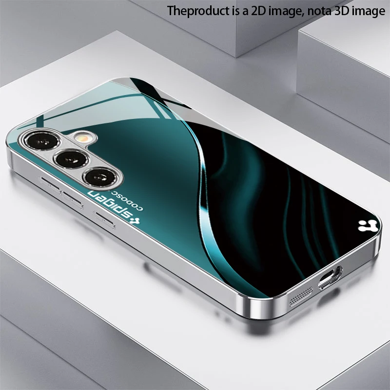 Blue Gradient Curved Pattern 2D Phone Case for Samsung S26 S25 S24 S23 S22 S21 S20 A56 A36 A16 - Tempered Glass Protective Cover