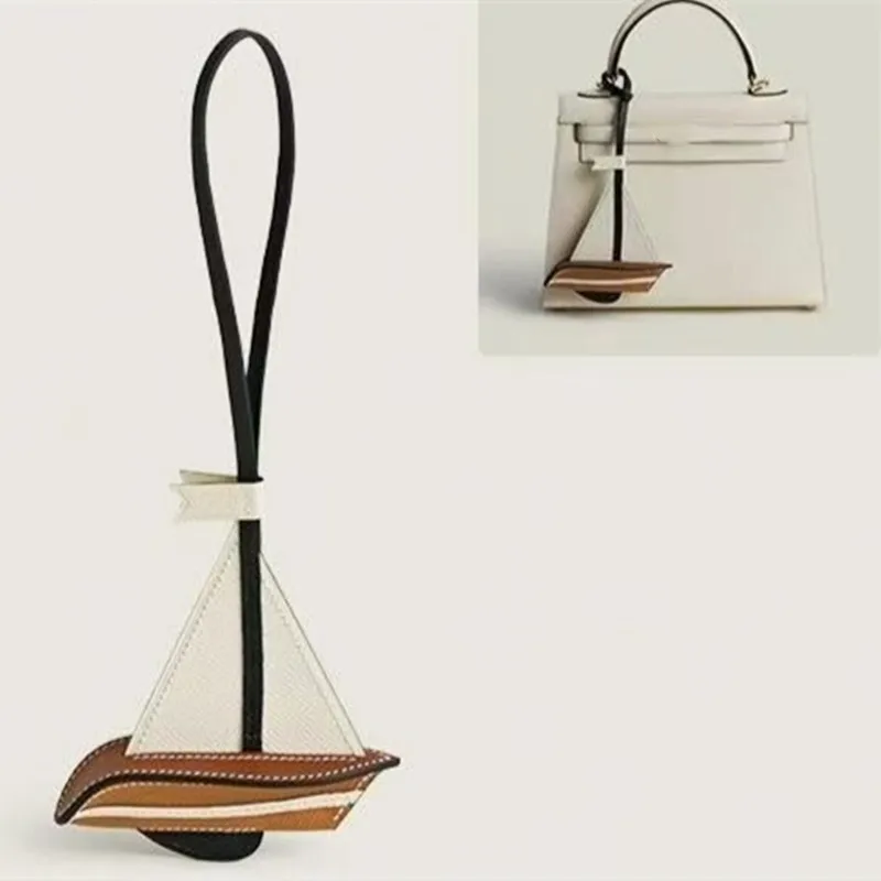 2025 Smooth Sailing Car Rearview Mirror Pendant Car Pendant Stylish New Handmade Calfskin Leather Sailboat Bag Pendant