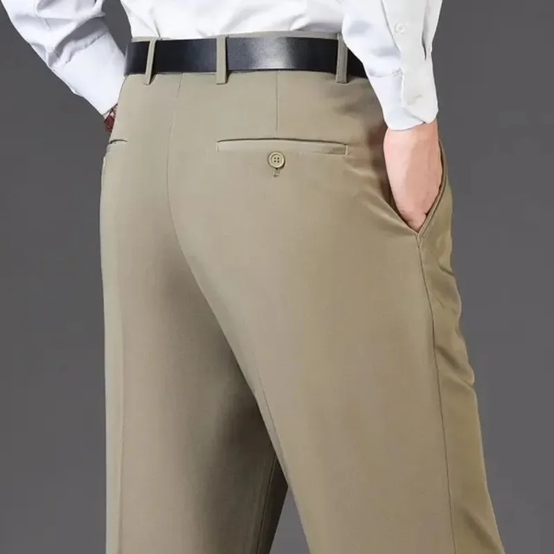 

Men's Big Size Formal Suit Pants High Waist Straight Leg Dress Trousers Business Casual Black Red Blue Options for Spring Autumn
