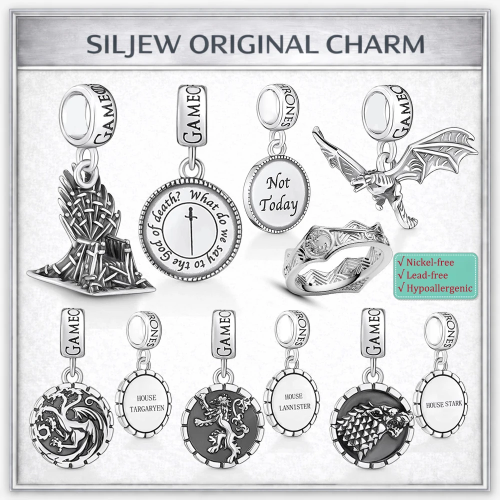

SilJew Vintage Fantasy Dragon Wolf Lion Charm 925 Silver Bead Fit Original Bracelet Medieval Throne Style Jewelry Gift for Women