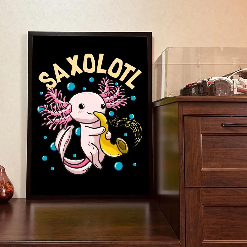 Cute Axolotl Art Poster Retro Print Poster Paper Waterproof High Quality Sticker Home Living Room Bar Wall Decoration