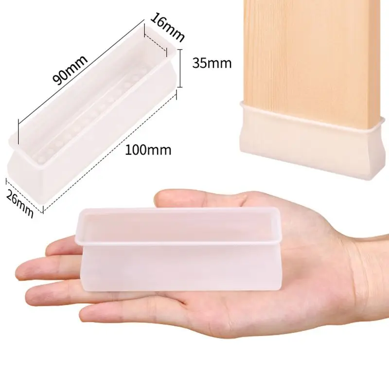 4PCS/Set Furniture Silicone Protection Cover for Bed Legs, Rectangle Leg Caps Furniture Leg Silicone Floor Slip Bottom Pad