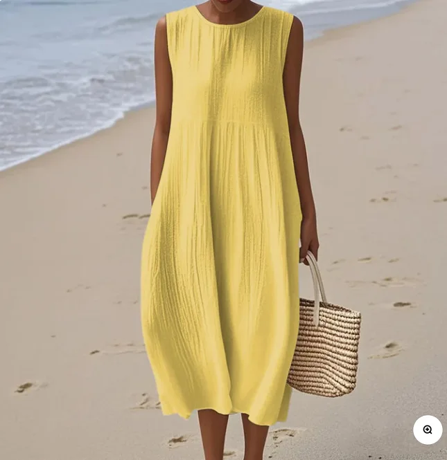 

Solid color sleeveless round neck elegant pocket skirt kleid vestidos para mujer elegantes y bonitos