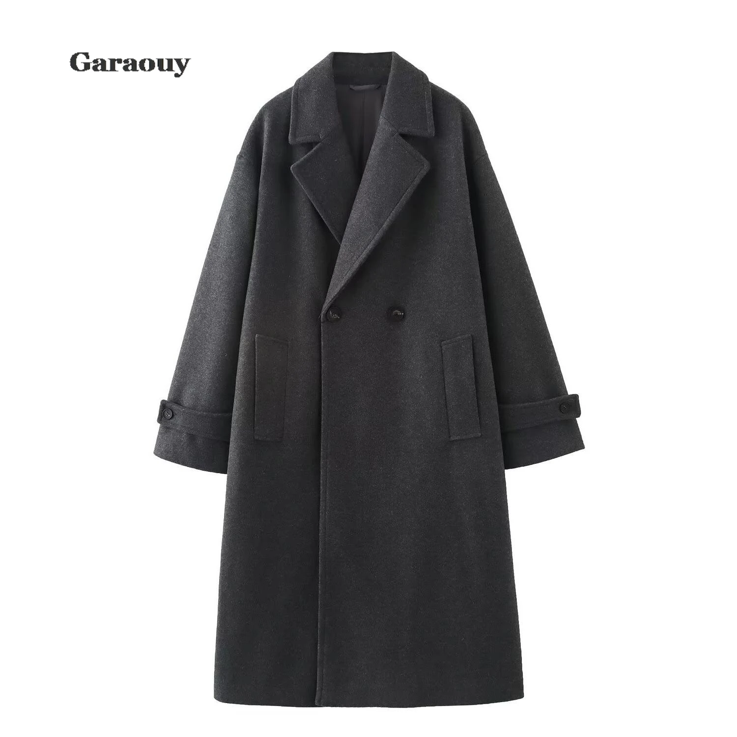 Garaouy Winter Coat For Women 2024 Solid Lapel Double Breasted Long Cardigan Top Female Pokcet Streetwear Woman New In OuterCoat