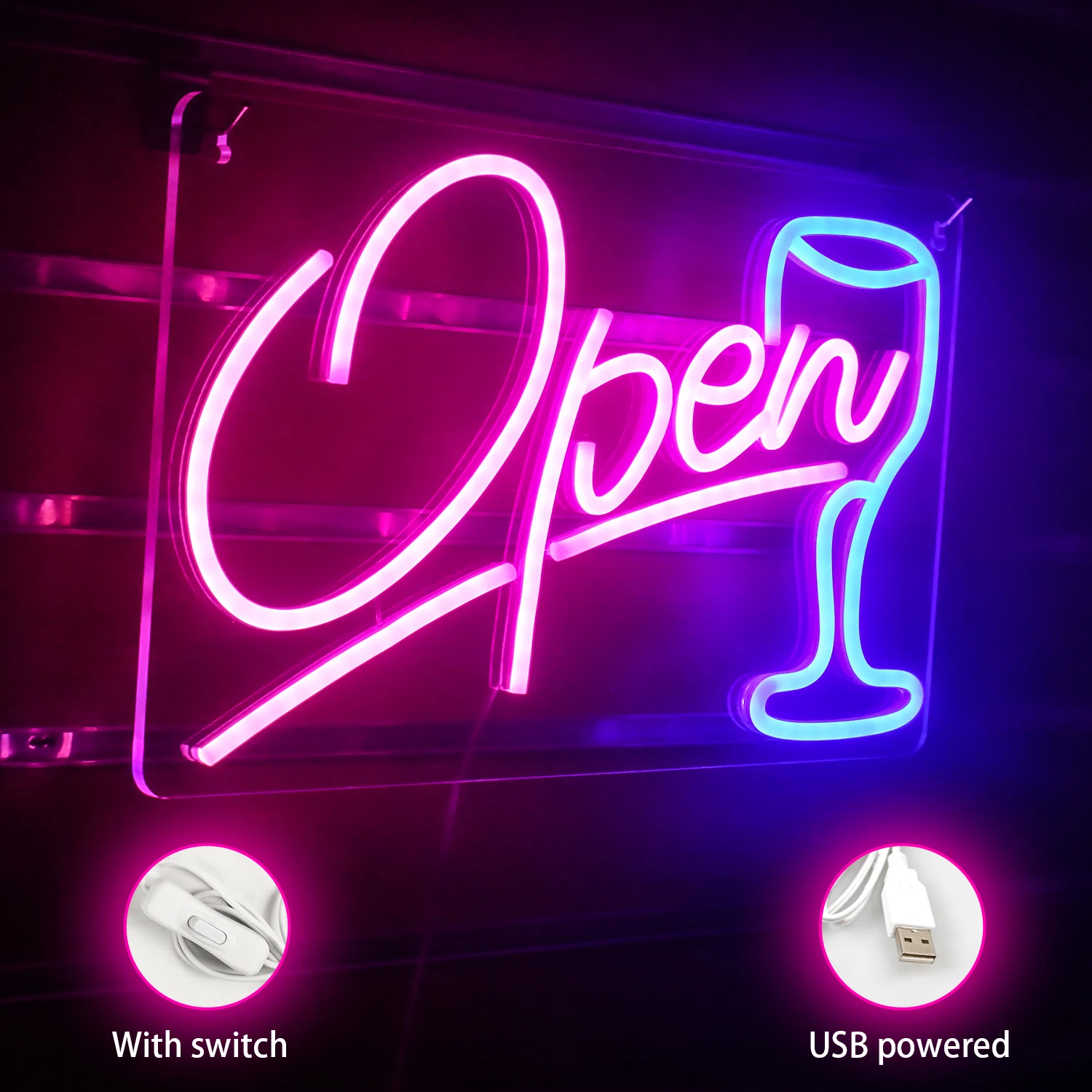 Letreros de neón para Bar abierto, luces LED, letrero de luz rosa, lámpara de arte de pared, USB, hogar, bares, tienda, habitación, fiesta, sala de