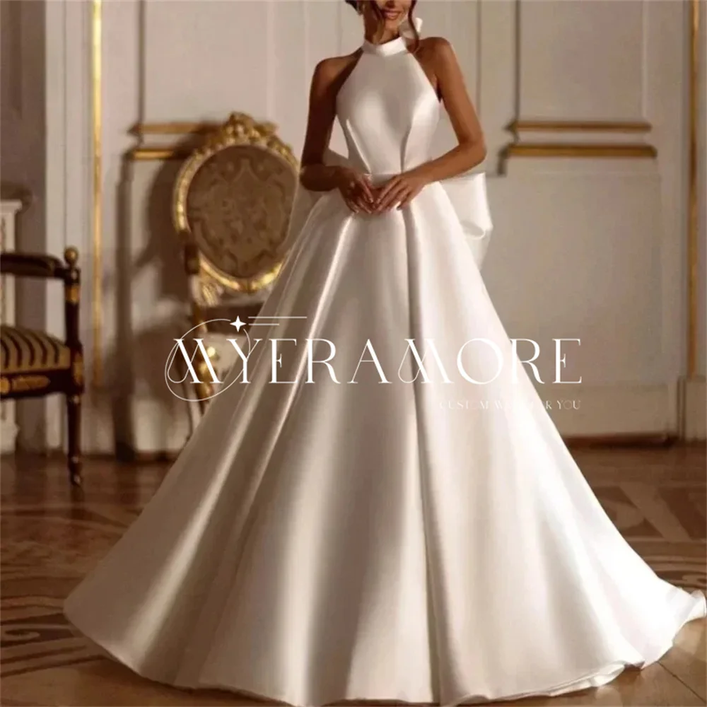 

Sexy Backless Wedding Dress with Halter Neck A-line Bowknot 2025 Bridal Gowns Formal Prom Dresses Vestidos de Novia Customized