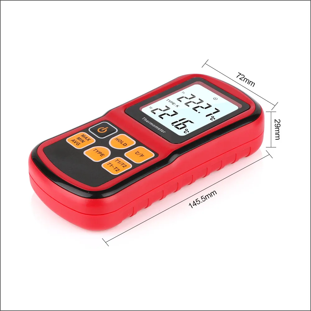 RZ Professional Temperature Meter Digital Measure Tool Handheld Temperature Tester With 2pcs Thermocouple Use For Liquid