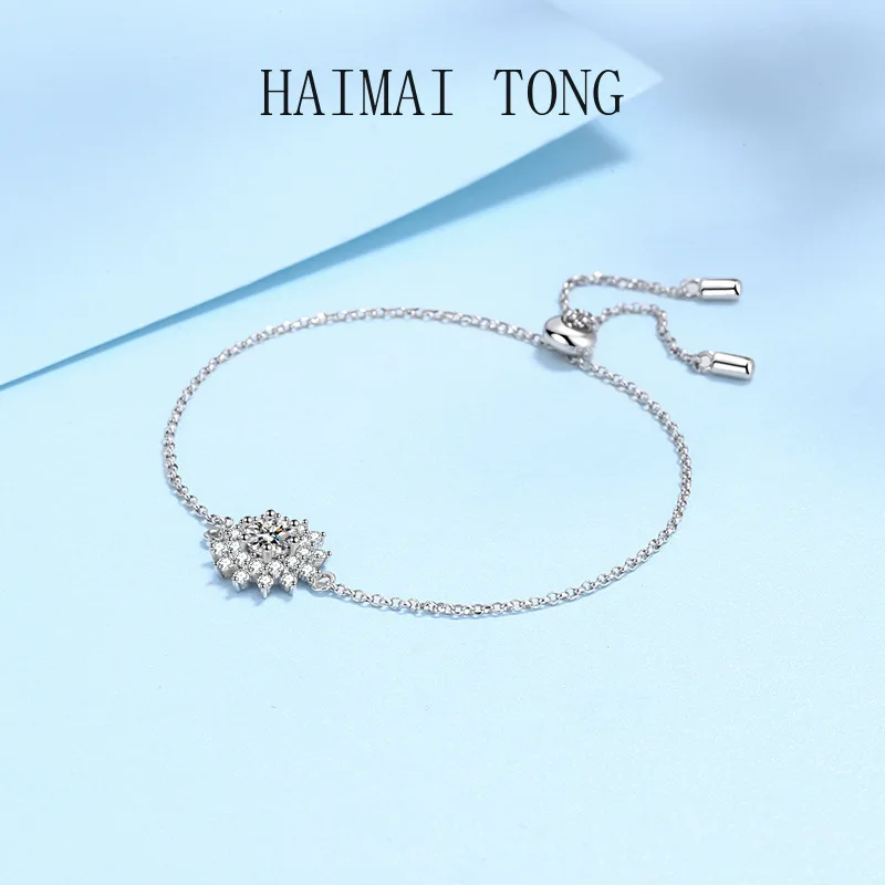 Ladys Platinum Pt950 Wedding Fine Jewelry Fiancee Gift Bracelet Sunflower 0.5ct Moissanite Diamond Vvs1 D Color for Girl Style