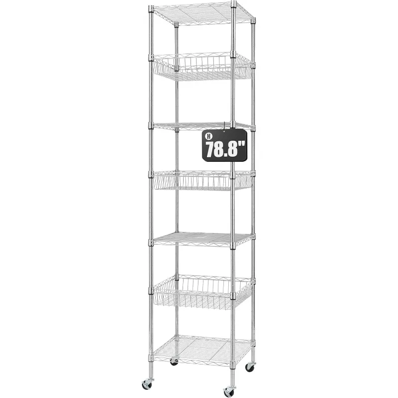 Heavy Duty 7 Tier Wire Shelving Unit with Wheels 18x18x78.8-inches 7 Shelves Metal Storage Rack Thicken Steel Tube